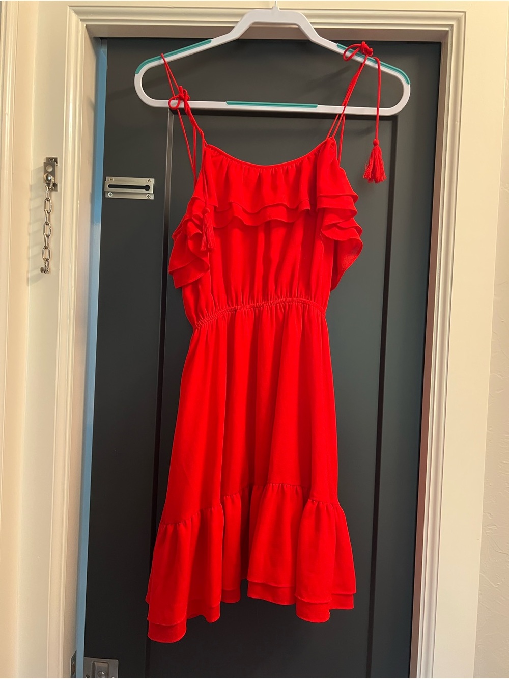 Red Ruffled Spaghetti-Strap Dress